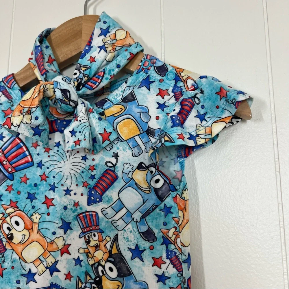Charlie’s Project Kids Bluey Fireworks Fourth of July Bamboo Twirl Dress & Bow
